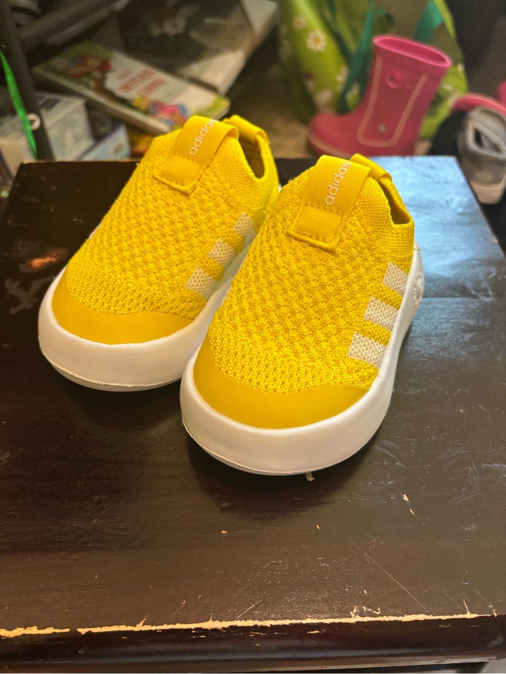 adidas Kids Slip-On Knit Sneakers in Bright Yellow